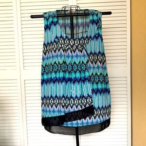 Roz & Ali sleeveless summer top blue green black sequins Size 3X